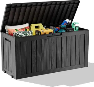 Outdoor Storage Box with Wheels 75 Gallon Mobile Waterproof Resin Deck Box Lockable Storage for Patio Cushions Garden Tools Pool Accessories UV Resistant Storage Bench for Backyard & Deck