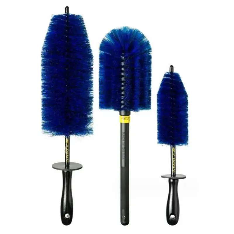 18-in Multi-Size Car Detailing Brushes Set - Rubber Coated Soft-Handle Wheel Cleaner Brush with Soft Bristles, Gentle Rim Cleaning Car Wash Supplies, Car Wheel Brush