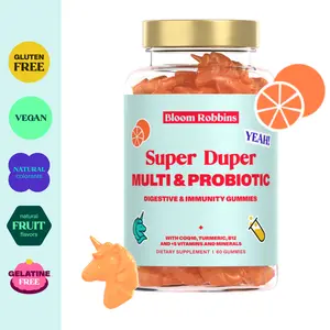 Bloom Robbins Super Duper Multi & Probiotic Gummies - Bloat Support, Energy Boost & Immunity Vitamin - Vegan, Gluten-Free Supplement - CoQ10, Turmeric, B12 Healthcare Gummies - 60 Gummies