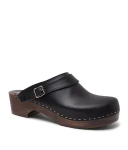 Swedish Wooden Clogs for Men / Nybro Mules / Mens Wooden Heel Shoes / Leather Clog / Black