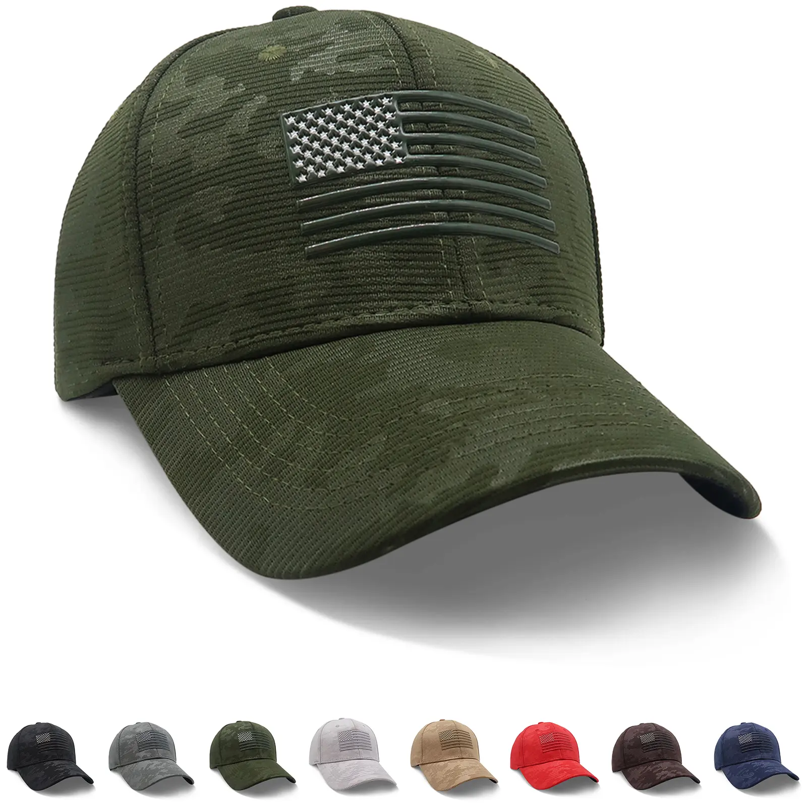 Men Baseball Cap American Flag Tactical Snapback Visor Hat Trucker Camo Army