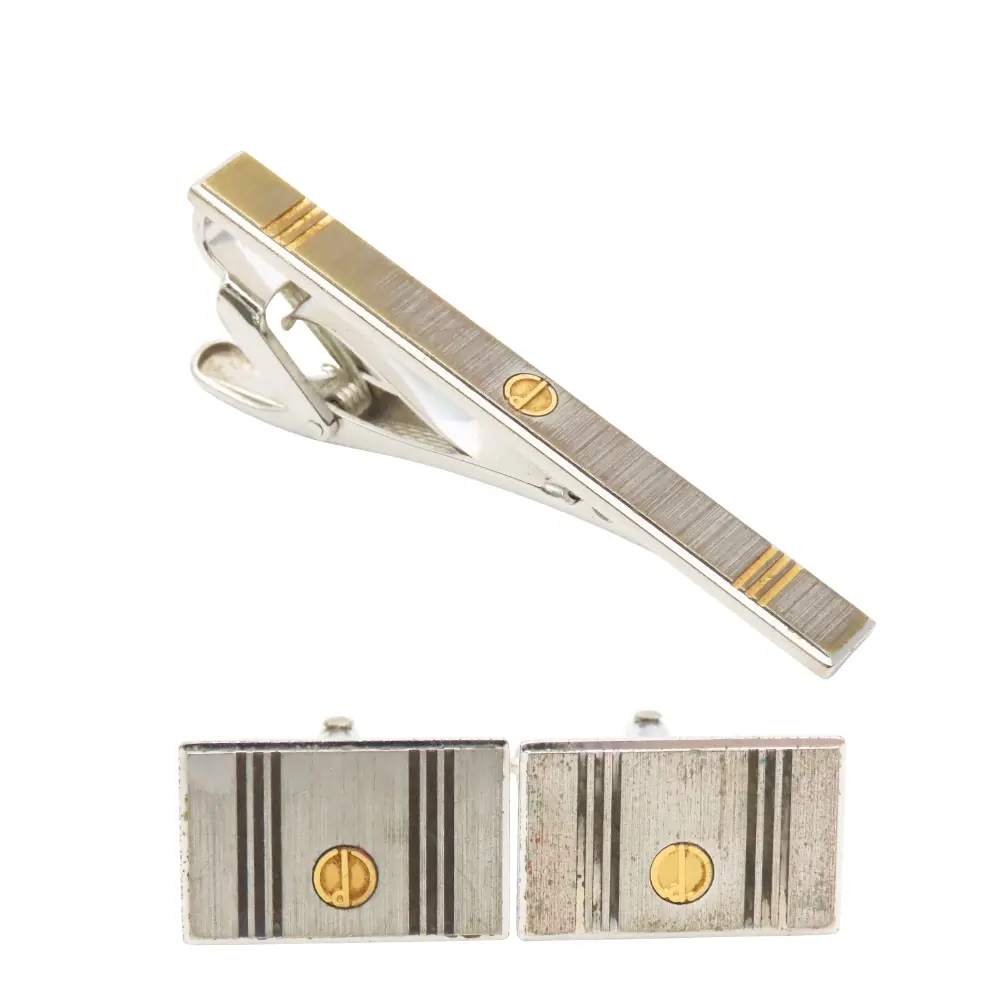 Pre-owned Dunhill Gold-plated Small Leather Goods Tie Clip Cufflinks Set