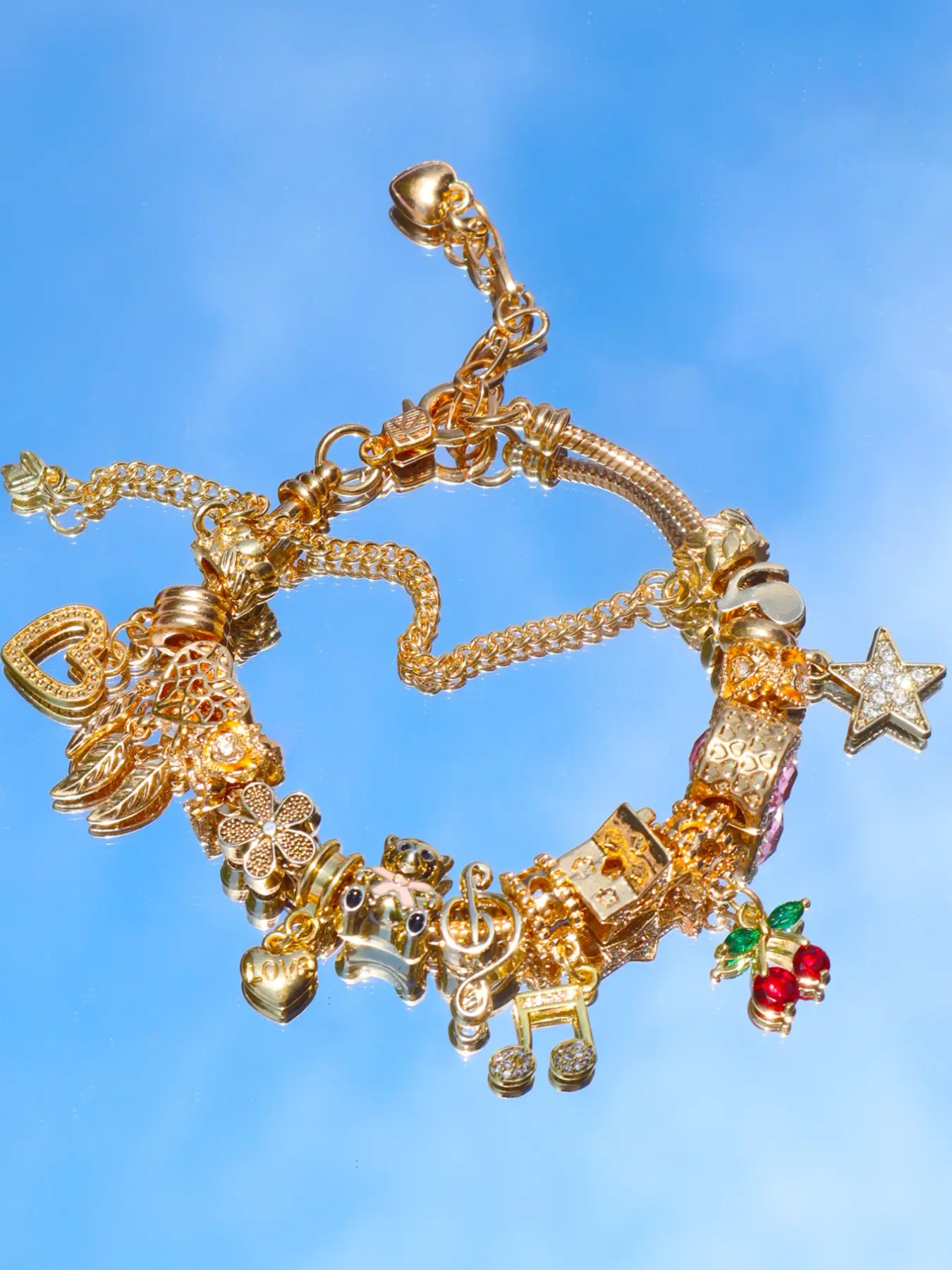 Star Charm Bracelet, Renaissance Bear Bracelet, Cherry Bracelet, Street Fashion Festival DIY Bracelet, Vintage Star Bracelet, Adjustable Classic Bracelet, Heart Bracelet, Chain Bracelet, Hand Chain, Heart Design Bracelet, Jewelry Bracelet