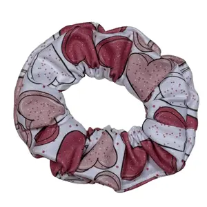 Pink Heart Print Scrunchie | Valentine Print Hair Scrunchie
