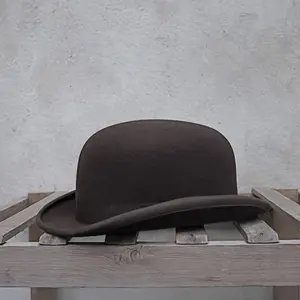 [Wool British Derby Hat] 100% Wool British Classic Unisex Derby Hat - Large Sized Formal Headwear with Rolled Brim - Solid Color Small Top Hat
