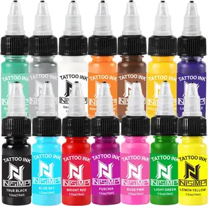 NISIMP Tattoo Ink Set (14 pcs, 15ml / 0.5 oz Each) – Professional High Pigment Tattoo Ink Kit, Vibrant & Long-Lasting Colors for All Styles, Ideal for Artists & Beginners