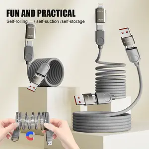 Magnetic Magic!  4-in-1 Self-Winding  Charging Cable | 240W Power for iPhone 16/15, Laptop, Android, iPad outdoorfun charge fast