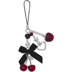 Phone Charms Strap Cute Cherry CellPhone Straps Aesthetic Pink Red Black BlueCherry Phone Chain for Camera Keychain Bag Pendant Decor Gift