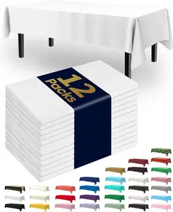 Plastic Table Cloth Disposable 12 Pack, 54 x 108 Inch Table Cloths, Party, Picnic, Wedding, Decorative Tablecloths, Rectangle, White Plastic Cover, Leakproof & Sturdy, White