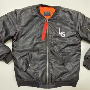 Loner Gang Bomber Jacket - Gray with Red Zip and Orange Interior - LG Logo Design