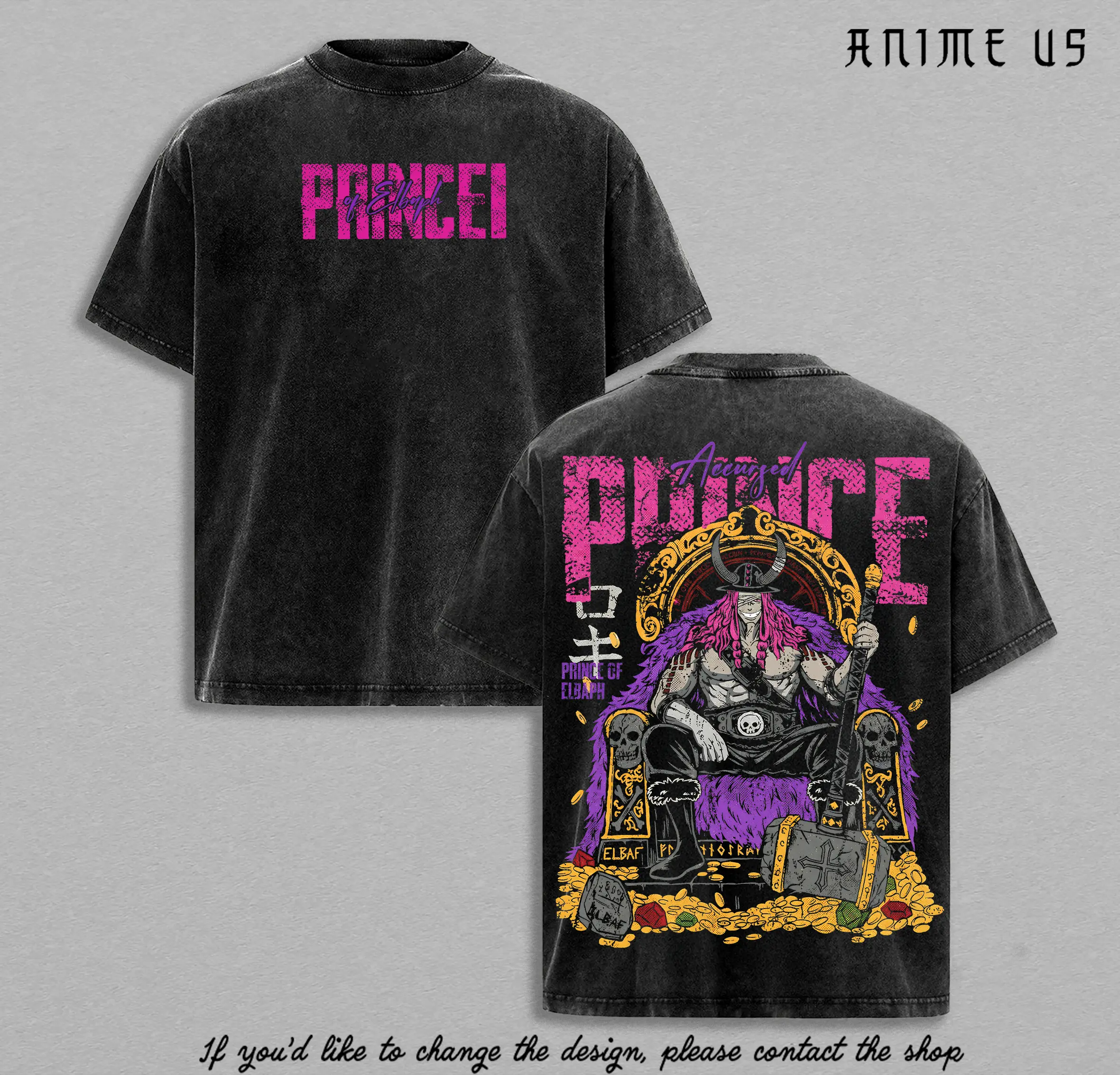 Loki One Piece Elbaf Vintage Washed T-Shirt, Prince of Elbaph Anime Tee, Manga Streetwear Graphic Shirt, Gift for One Piece Fans