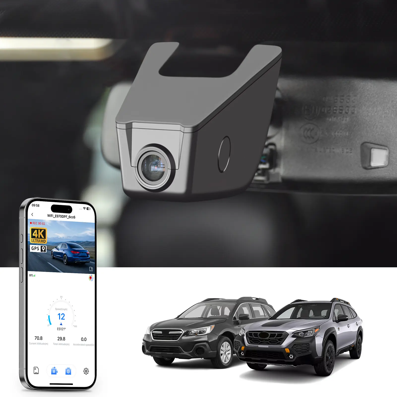 Mangoal Front 4K & Rear 1080P Dash Cam Custom fit for Subaru Outback Gen5 BS 2016-2019,Gen6 BT 2020-2025,2.5i Limited 2.5i Premium 3.6R Limited and More