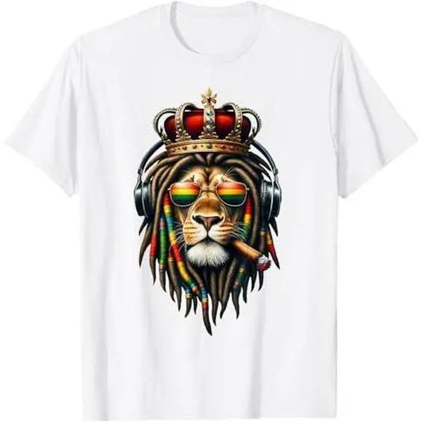 King Rasta Reggae Rastafarian Music Headphones Lion of Judah T-Shirt
