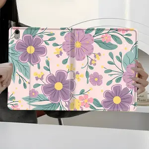 Purple Pastel Floral iPad Case  Boho Garden Purple Flower Art, Protective Cover iPad Book-Style Case for iPad Pro 2022 2021 2020 2019, Full Protection and Pen Slot for Office and School Use, Perfect Gift for Family and Friends