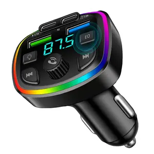 USB C Bluetooth Car Adapter: Wireless FM Radio Transmitter, Handsfree Calling, Audio Receiver, MP3 Music Player, QC3.0 & Type-C PD Car Charger, 7-Color LED Light
