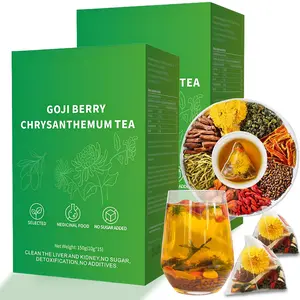 GOJI BERRY CHRYSANTHEMUM TEA FOR LIVER HEALTH, 8 EXCELLENT RAW MATERIAL FORMULAS, CHINESE HEALTH HERBAL TEA, LIVER CLEANSE & DETOX HERBAL TEA BAGS, 15BAG, VEGAN, SUGAR-FREE & CAFFEINE-FREE (2BOX(30BAGS)) Beverage