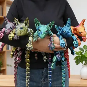 3D Printed Giant Sphynx Cat Figurine, Articulated Joints, Collectible Articulating Figurines, Unique Hairless Cat Kawaii Display Decor Ornament for Sports & Outdoor Protective Gear Accents, Animal Decorations, Collectible Room Decor