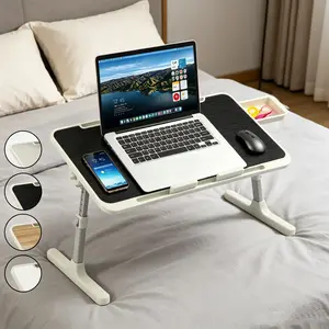 Multifunctional Lap Desk for Bed & Sofa, Foldable Laptop Stand with USB Ports, Built-in Fan and Light, Storage Drawer for Work & Study