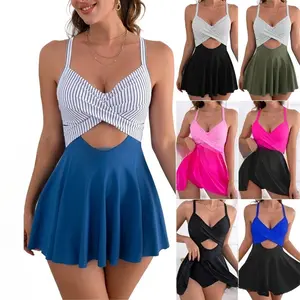 New European and American one-piece swimsuit women's color matching cross large size one-piece suspender skirt