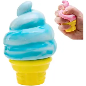 Ice Cream Squeeze Squishy, Ice Cream Cone Squishy, Slow Rise Sensory Fidget Toy, Stuffers Party Favors Summer Sensory Stress Relief (Blue)