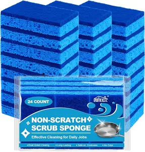 HOMEXCEL Sponges Kitchen 24pcs, Non-Scratch Scrub Dish Sponge Safe on Non-Stick Cookware, Dual Sided Cleaning Sponges for Kitchen, Household, Bathroom and More
