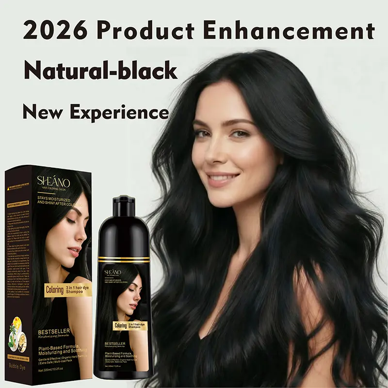 3-in-1 Hair Dye Shampoo - Natural-Black Herbal Formula with Ginseng Extract, Gray Coverage, Conditioning Care, Ultimate Hair Root Touch Up, Vibrant Color-Depositing Tinting Natural Semi-Permanent Color