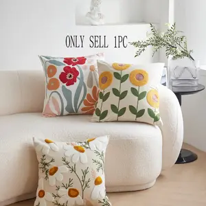 Flower Embroidery Cushion Cover, 1 Count Square Throw Pillow Cover without Filler, Household Decoration Supplies for Home Living Room Bedroom, Bedroom Decorative Accessories