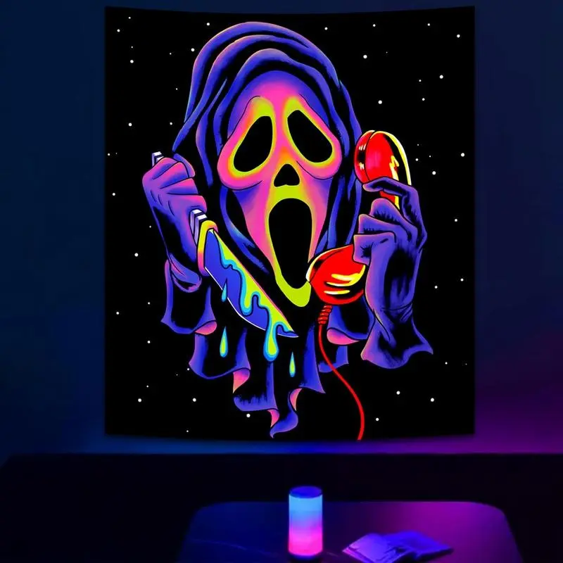 Black Light Skull Tapestry, UV Reactive Neon Horror Wall Hanging, Glow-in-the-Dark Ghost Decoration Suitable for Bedrooms, Game Rooms, and Parties - 30 x 40inch