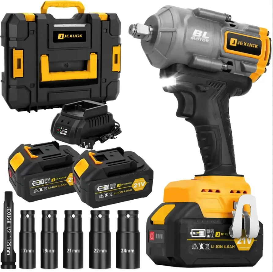 Cordless Impact Wrench, 1000Nm 1/2" 21V Brushless Impact Gun, Power High Torque Impact Driver with 2x4.0Ah Batteries, Electric Pistolas llave De Impac