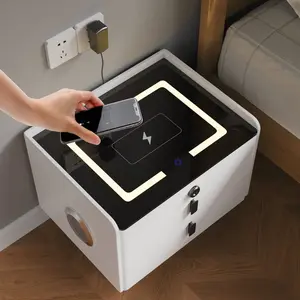2 - Drawer Nightstand With Fingerprint Lock And Led Lights And Music Player Smart Night Stand bed  tables top charging station bed side table