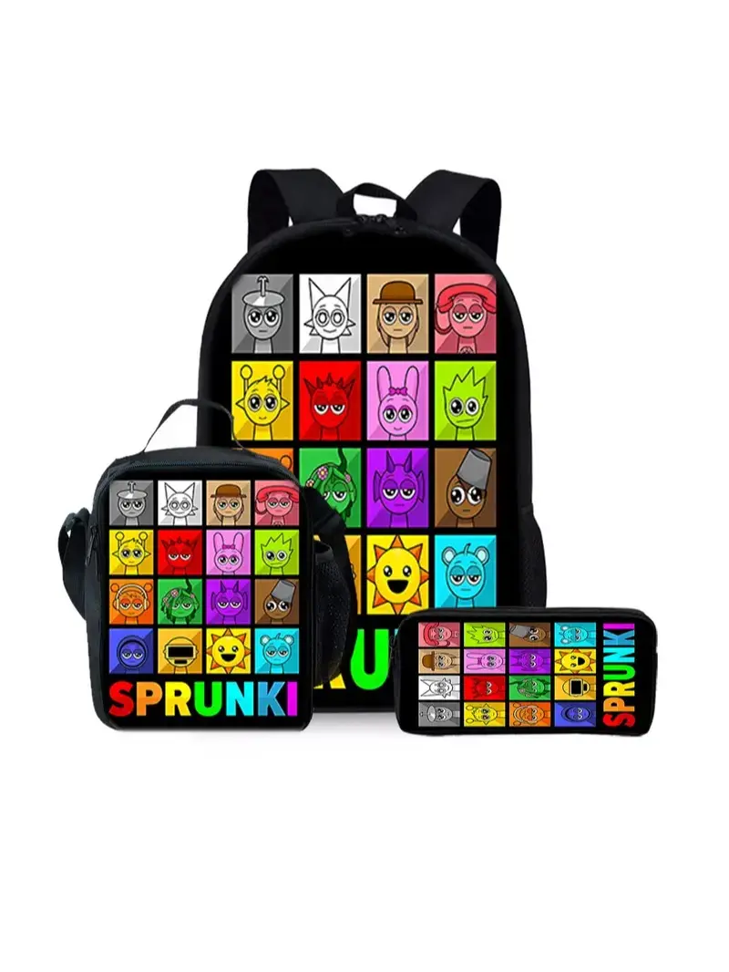 17 Inch Music Rhythm Print Backpack 3-Piece Set Casual School Bookbag with Shoulder Strap Lunch Bag & Pencil Case