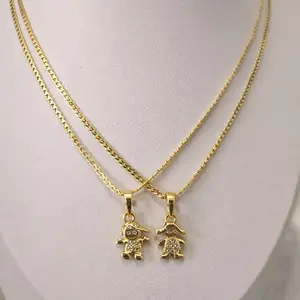 “24” Long 14K Gold Plated Chain Necklace with Boy or Girl Pendant”