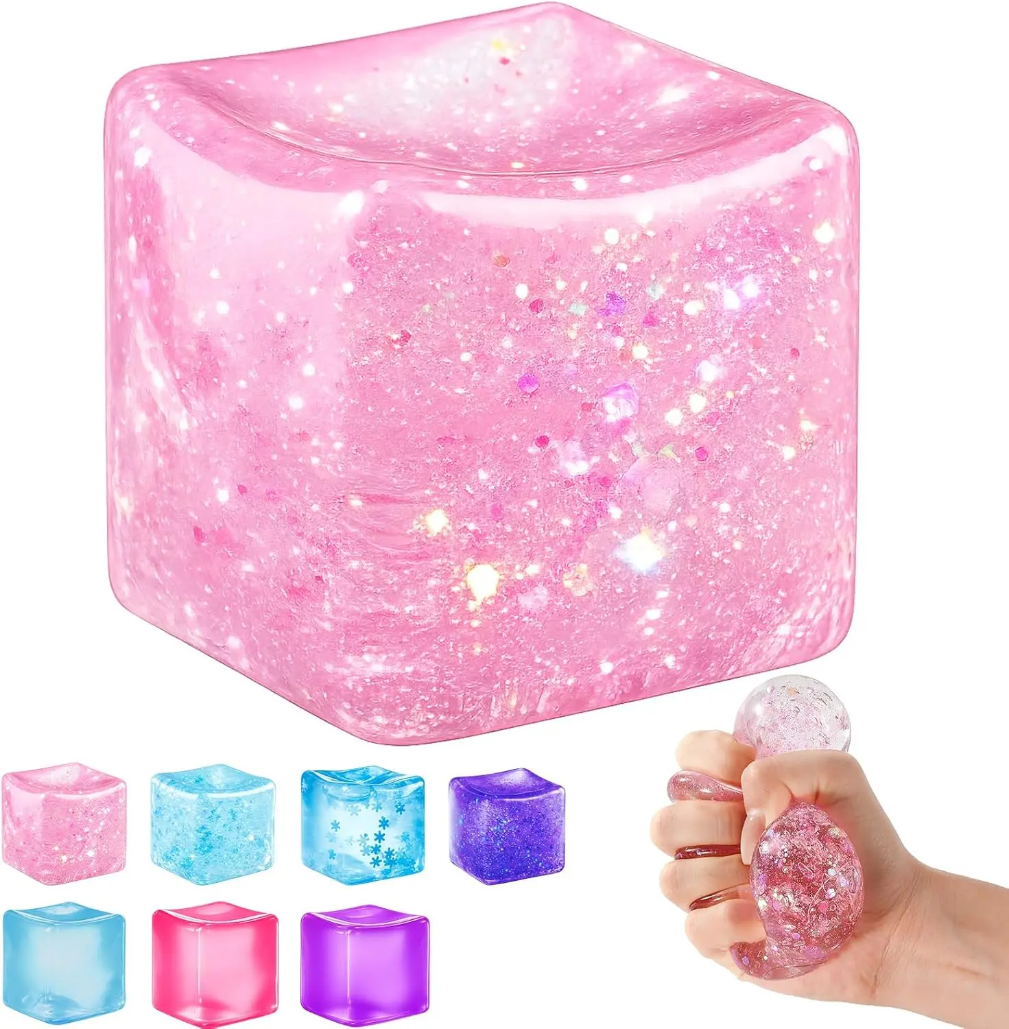 Stress Cube Sensory Fidget Toys for Anxiety Stress Relief, Glitter Squishy Stress Cube, 2.24'' High Density Cube Fidget Toy, Stress Relief with Slow Rising Sensory Squishy Toys for Kids Adults, Birthday Gifts Party Favors,Stress Reliever campingessentials
