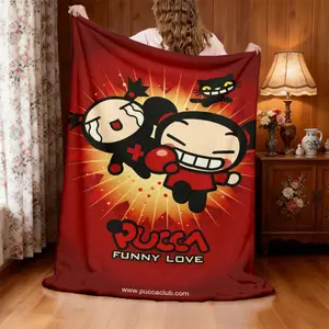 1 PUCCA flannel blanket with a humorous boxing theme, easy to spread, made of durable and wrinkle-resistant fabric for long-lasting warmth, enhances dormitory comfort, ideal gift for friends.