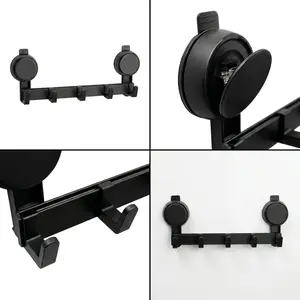 Black 5-Hook Suction Cup Wall Rack No Drill Damage Free Reusable Coat Hanger Heavy Duty Organizer for Entryway Bathroom Kitchen Waterproof Rustproof