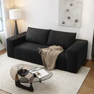 71" Compression Sofa Corduroy Fabric Comfy Loveseat No Assembly Required Boneless Couch Wide Armrests for Living Room