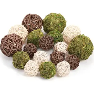 18 Pcs Decorative Balls for Centerpiece Bowls Green Moss Balls Wicker Rattan Cord Decorative Bowl Fillers for Garden Vase Home Party Table Spring Christmas Farmhouse Rustic Decor(Regular Size)