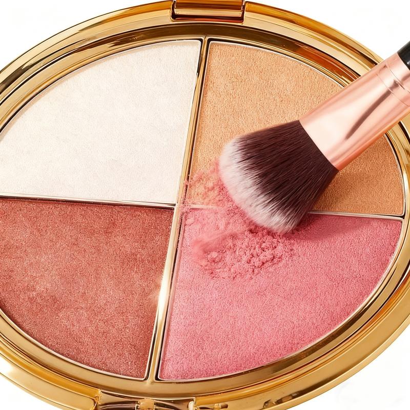 Glowjiu 4-in-1 Glow Palette & Brush SetMulti-Use Highlighter Blush EyeshadowforEffortless Radiance Long-lasting makeup that doesn't come off