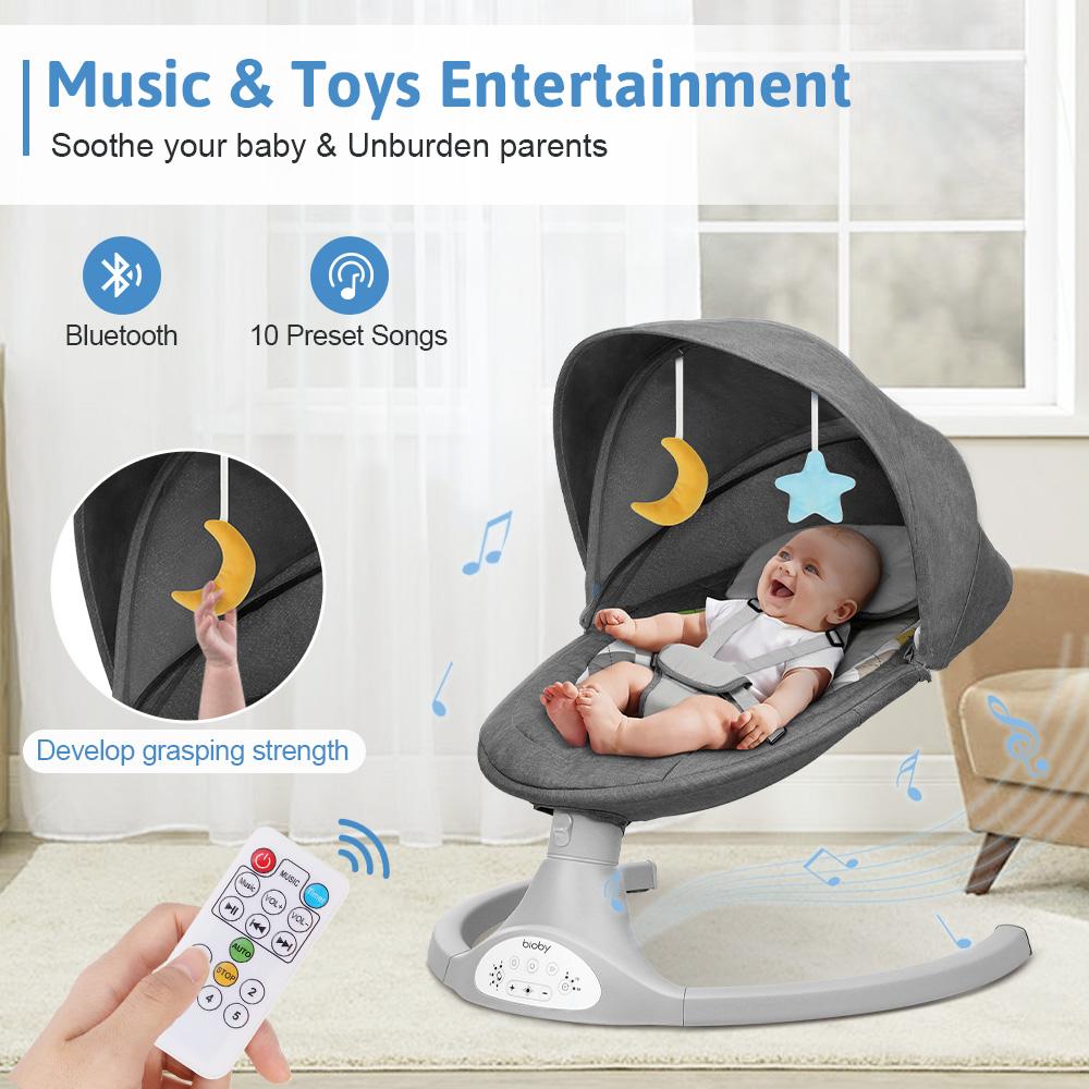 COMOMY Baby Swing for Infants with 5 Natural Sway Speeds, Portable Bt Music Baby Swing with Remote Control & 5-Point Harness, Hands-Free Baby Soother, Lightweight Baby Rocker for 5-20 Lb, 0-6 Months, Grey, Valentine's Day