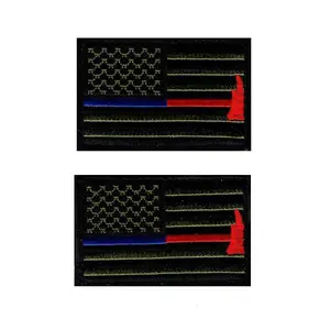 Thin Blue and Red Line USA Flag Police Firefighter Hook Patch (Bundle-BR2)