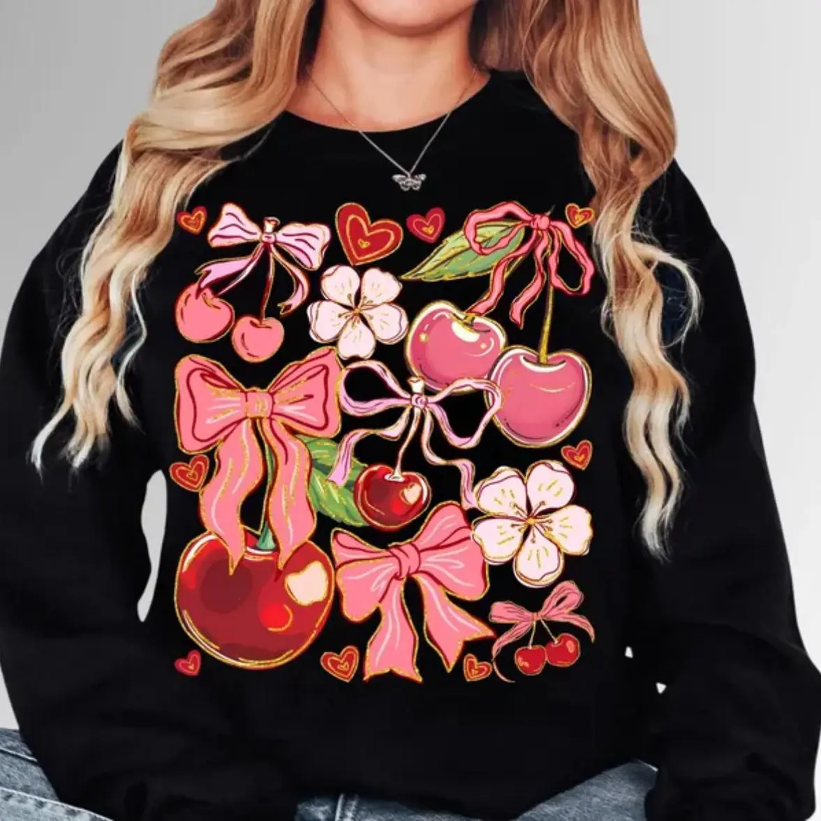 Adult+Youth Boho Cherry Coquette Crewneck Sweatshirt, Preppy Cherries T-shirt, Women's Grace, Faith Apparel, Bible Verse, Vintage Graphic Streetwear, Floral Berry Tee, Summer Cherry Hoodie, Religious Christian Mom, Trendy Faith-Based