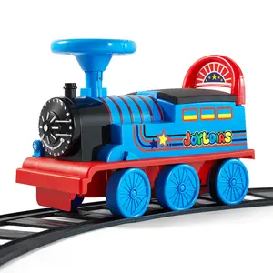 Ride On Train with 16pcs Curved Tracks, 6V Electric Ride On Toy Trains with Lights, Horns, Storage, Retractable Foot Pedals, Gift for Toddlers Under 39 inches
