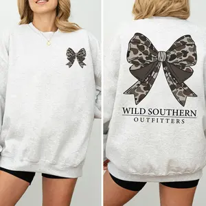 Vintage Camo Bow Hunting Sweatshirt, Wild Southern Camo Shirt, Simply Printed Graphic Sweatshirts, Daily Casual Cotton Womenswear