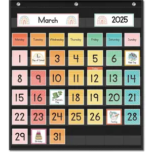 Rainbow Colorful Calendar Pocket Chart for Kids,Preschool Kindergarten Classroom Elementary Must Haves,Classroom Decorations Decor,Homeschool Teacher Supplies,Back to School Supplies