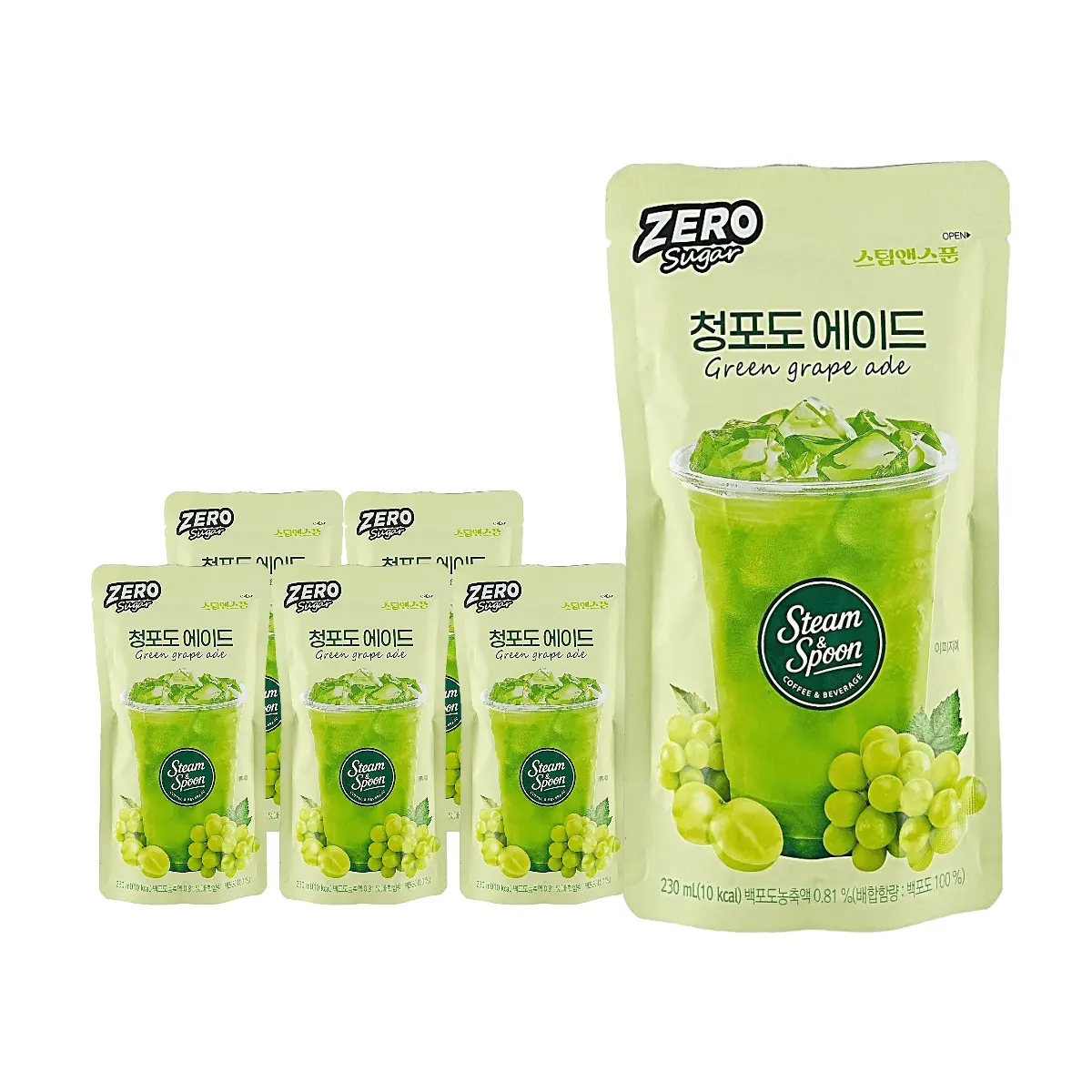 Steam & Spoon Sugar-Free Green Grape Juice Drink 230ml x 6 Pack - Refreshing Korean Beverage, Zero Sugar, Natural Fruit Flavor
