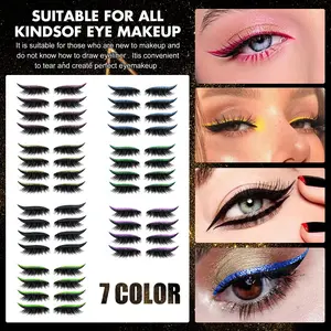 False Eyelashes,4Pairs Reusable Eyeliner and Eyelash Stickers,Glitter Eyeliner Stick False Eyelash Eye Makeup Stickers,Easy to Wear and Remove,Women Make Up Glitter Lashes Eyeliner stickers