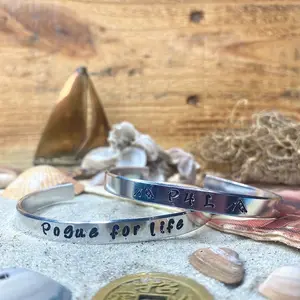 Outer Banks "Pouge for life, P4L" Handstamped Cuff Bracelet - JJ Maybank - outer banks season 4 - outer banks jewelry - the twinkie - pouge - obx jewelry - OBX - P4L bracelet - pogue life ring - Pouge life bracelet