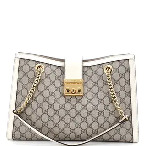 Pre-owned GUCCI Canvas Coated Tote Bags REBAG Padlock Chain Tote GG Coated Canvas with Leather Medium by Rebag