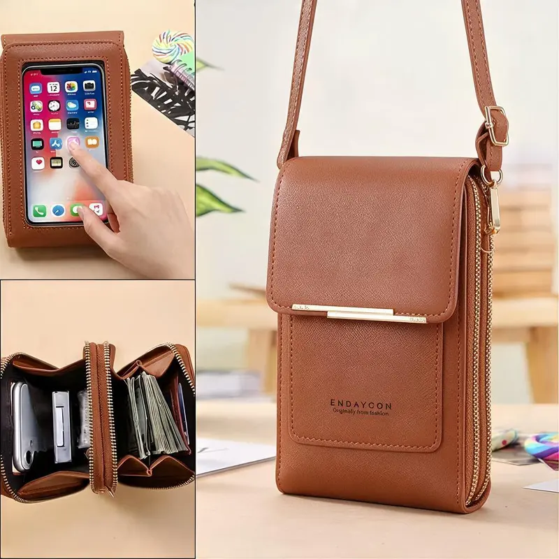 Touchscreen Sensitive Phone Bag with Multiple Colors, Use Phone Without Taking It Out, Clear Window Crossbody Purse with 3 Card Slots & Secure Dual Zipper Wallet