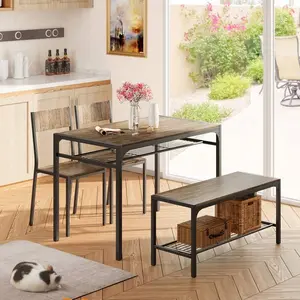 43.3'' 4 Piece Kitchen     Set,   Set With 2 Back   Storage Bench, Multifunctional Scene Use, Can Be Used As A   , Desk, Space-Saving dining table Chairs and White Glass Door Wardrobe